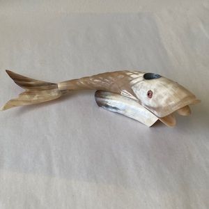Vintage mid century hand carved horn folk art fish figurine sculpture